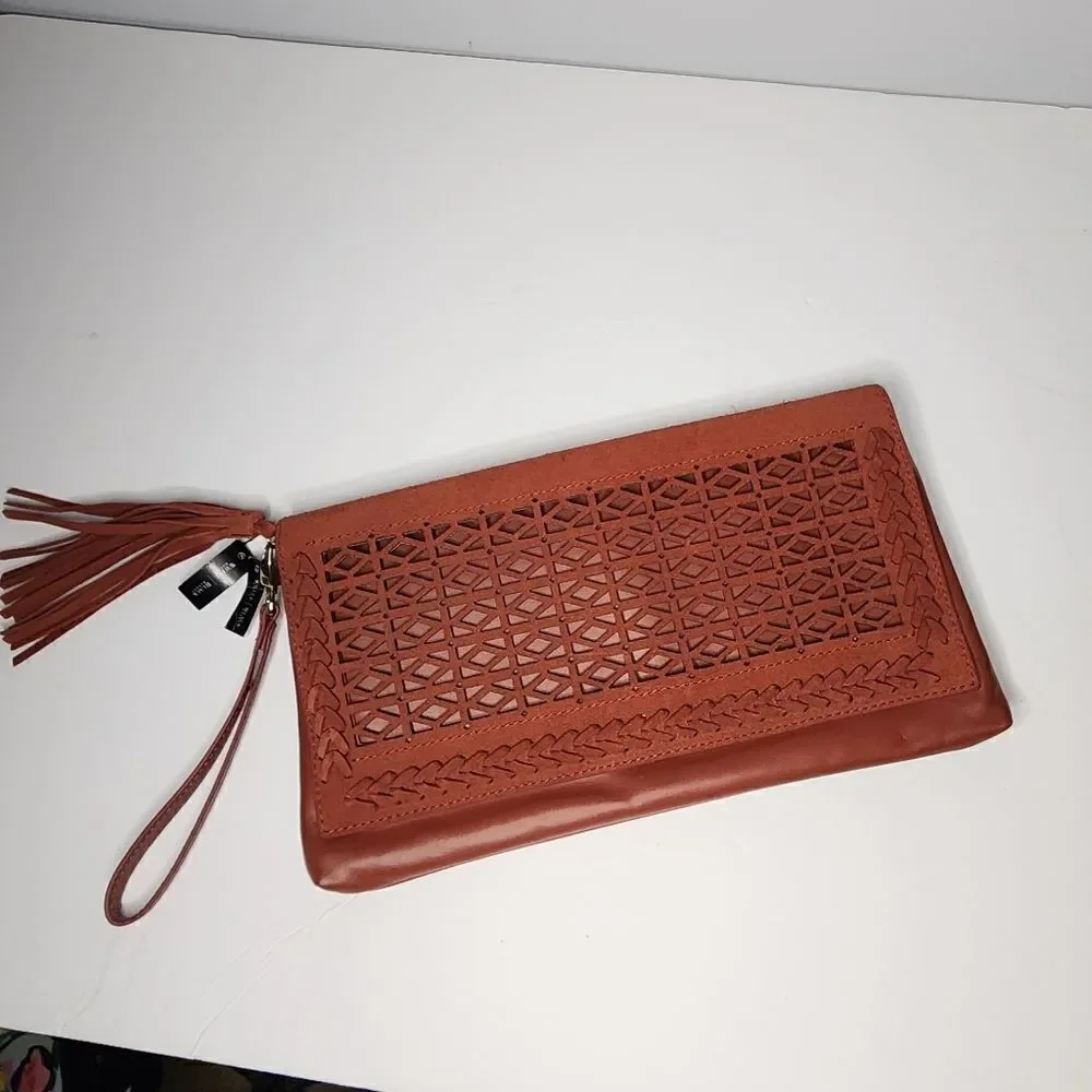 White House black market hand bag New With Tags Laser Cuts Burnt Redish Orange - Picture 3 of 9